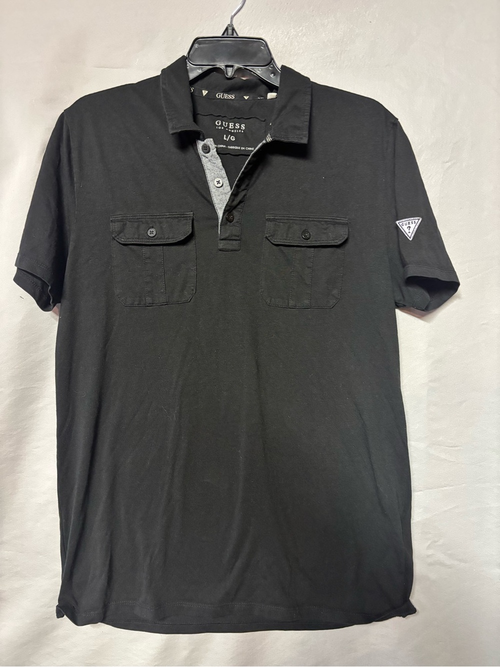 GUESS Black Short-Sleeve Polo with Dual Chest Pockets